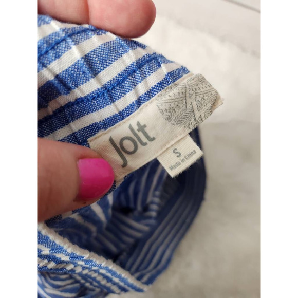 Jolt Womens Wide Leg Cropped Pants Blue Stripe Drawstring Pockets Tassels Linen - Picture 12 of 12